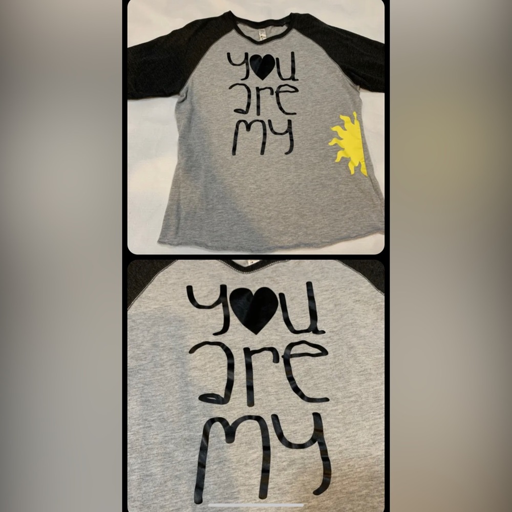 Women's Baseball Raglan Shirt YOU ARE MY SUNSHINE Size Small Gray and Black